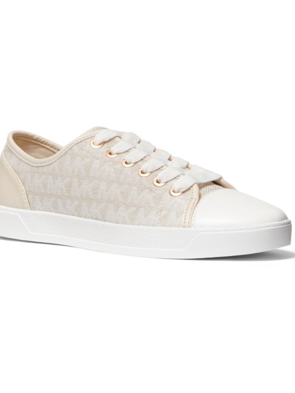 Michael Kors MK City Sneakers Cream Casual Sneakers w/ Gold Eyelets laces Size 8